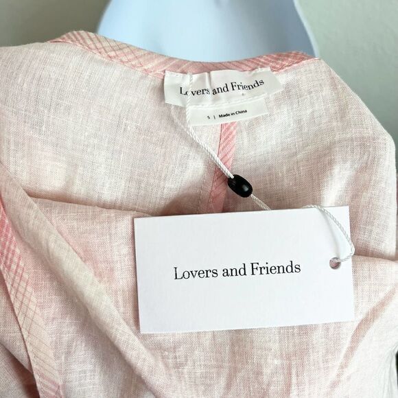 New Lovers + Friends Alona Romper Women’s S Pink Plaid Gingham Linen Blend - Picture 4 of 5